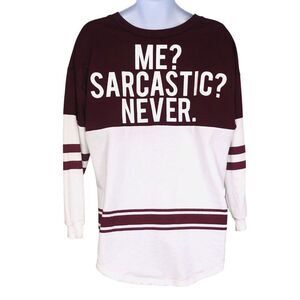 Womens XL Top Me Sarcastic Never Maroon White Long Sleeve New